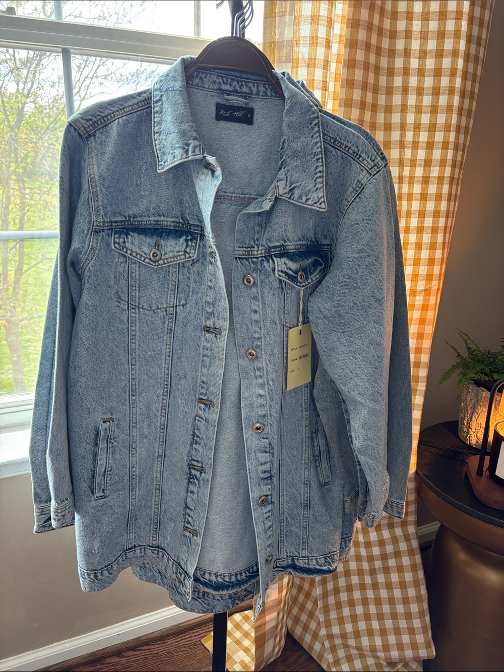 Light Wash Distressed 3/4 Length Denim Jacket - NWT